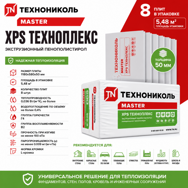Плиты пенополистирольные экструзионные ТЕХНОПЛЕКС 50 мм